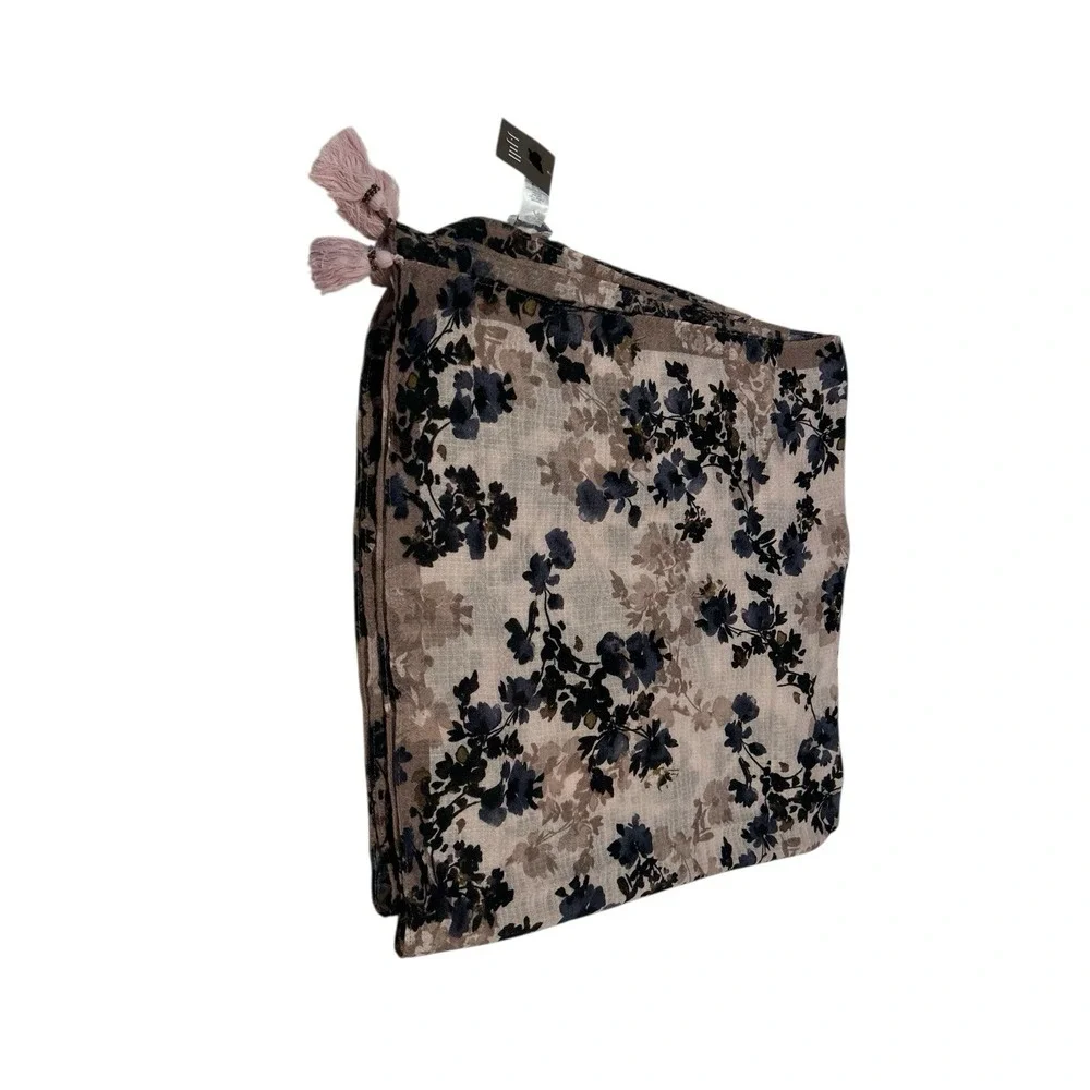 J. Jill Pure Jill Taupe‎ Purple Floral Lightweight Rectangle Tassel Scarf 39x40